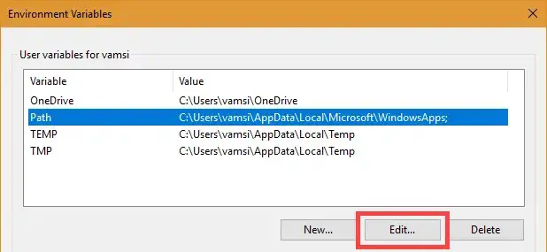 Select Path and click on the Edit button
